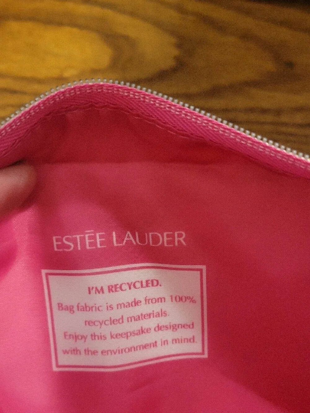 Estee Lauder Pink and Gold Tassel Print Cosmetic Bag